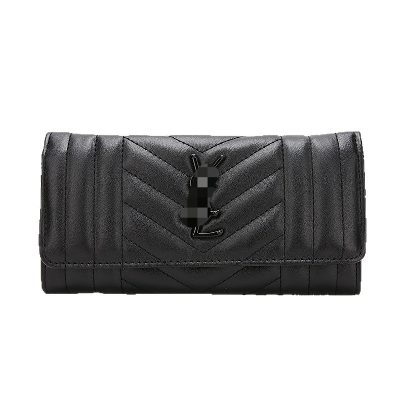 菱格繡線輕奢長款錢包