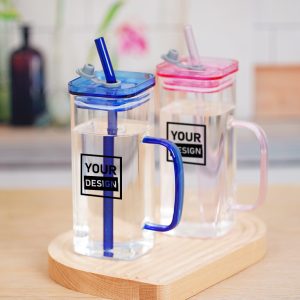 彩色把柄玻璃吸管杯
