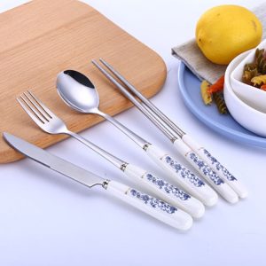 青花瓷圖案不鏽鋼餐具套裝