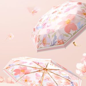 八骨雙層印花黑膠摺疊傘